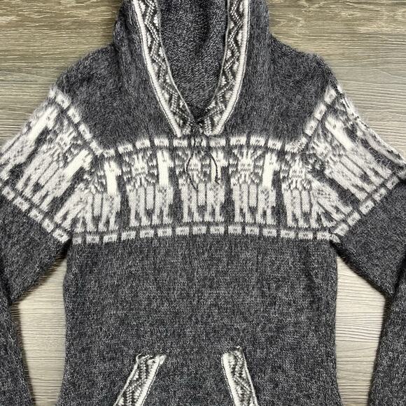 Peruvian Alpaca Wool Hooded Pullover Sweater Womens S/M Boho Aztec Gorp Soft - Picture 7 of 12